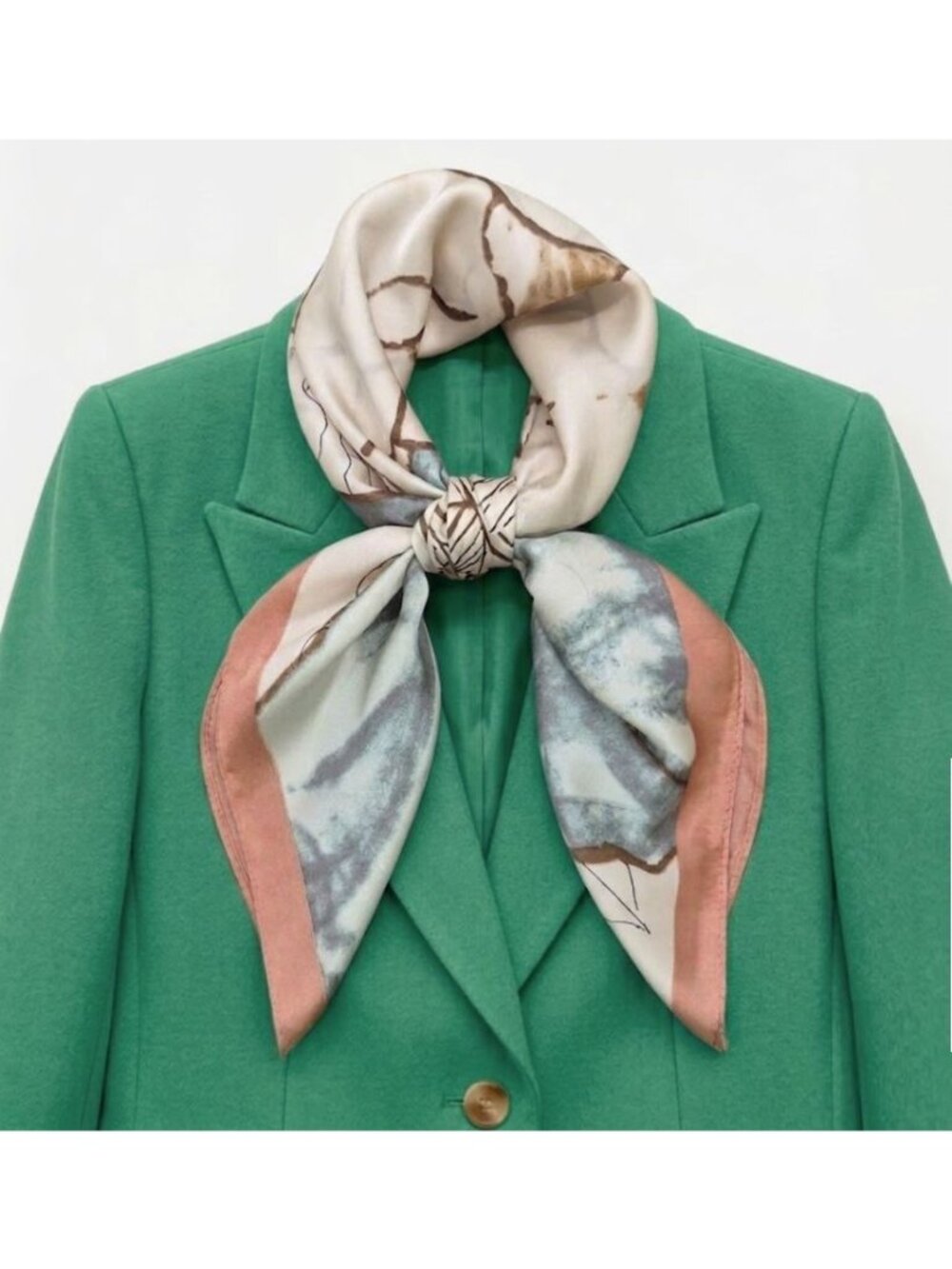 ✨Luxury Silky Square Scarf Beige Green Orange Tan Ginkgo Print Watercolor Wrap✨